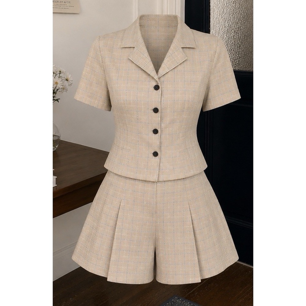 Lindsey Scott Sport Womens Beige Plaid Blazer SZ L & Pleated‎ Skort SZ 8 Set